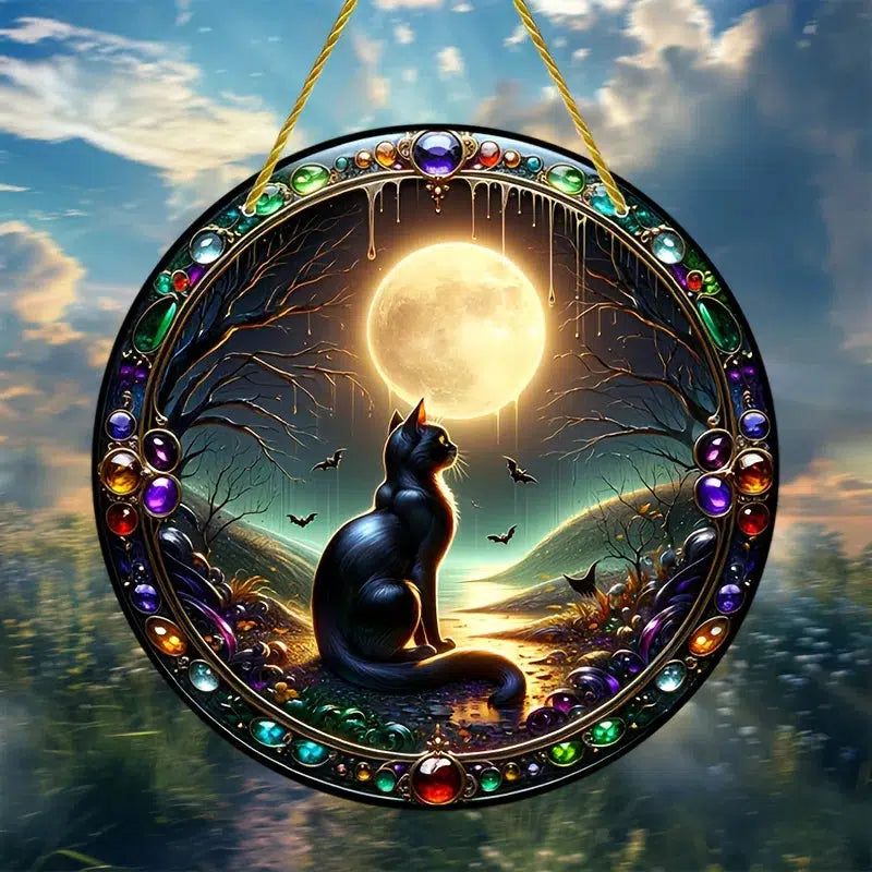 Glamorous Black Cat Suncatcher Moon Cat Hanging Ornament Window Decorations-MoonChildWorld