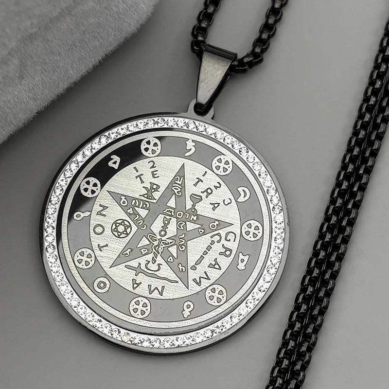 Rhinestone Tetragrammaton Pentagram Necklace Witchcraft Jewelry-MoonChildWorld