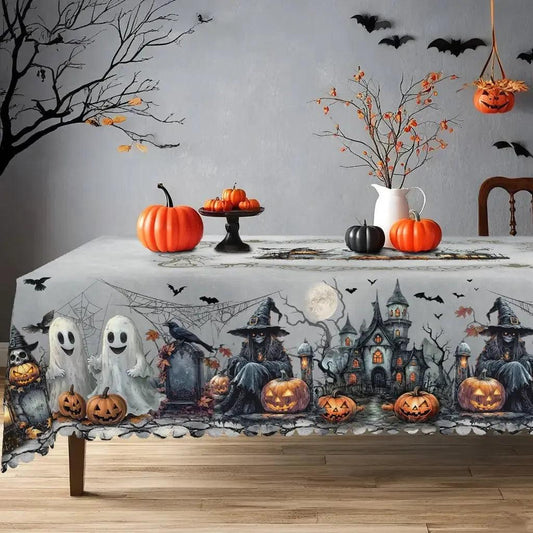 Spooky Pumpkin Raven Gothic Castle Halloween Tablecloth - Witch Tablecloth Table Decoration