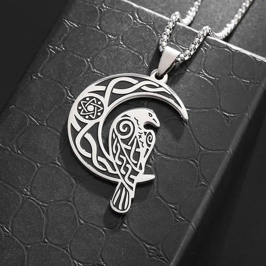 Viking Celtic Knot Moon Crow Necklace Witchy Jewelry