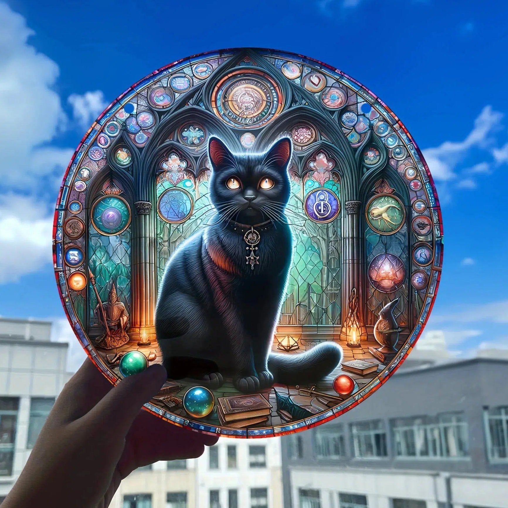 Glamorous Black Cat Acrylic Window Decorations Black Cat Sun Catchers-MoonChildWorld