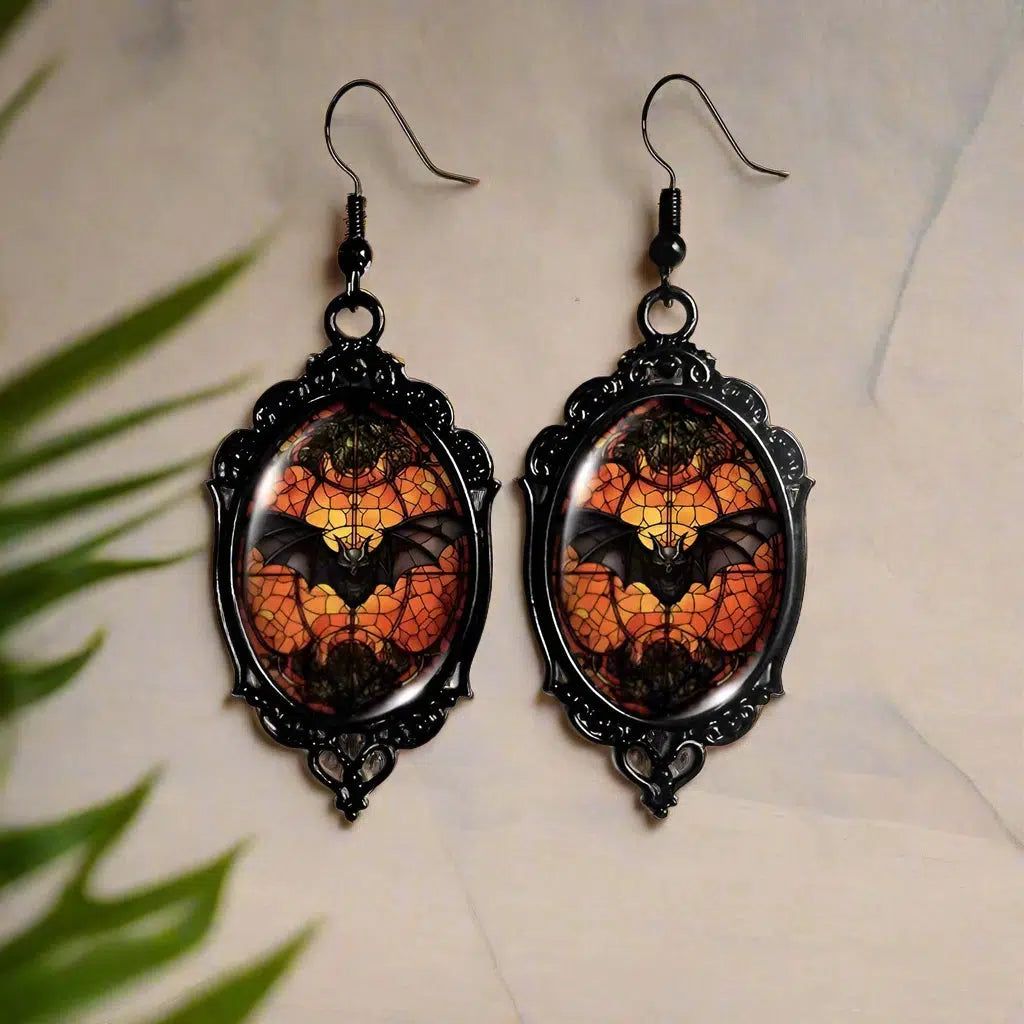 Halloween Black Bat Earrings Gothic Bat Glass Earrings Witch Jewelry-MoonChildWorld