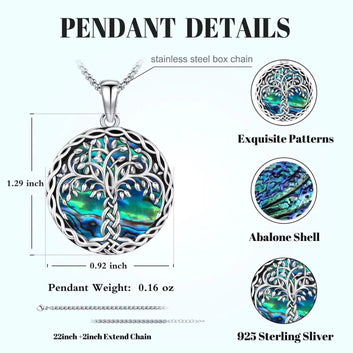 925 Sterling Silver Tree of Life Necklace Abalone Shell Celtic Knot Pagan Jewelry