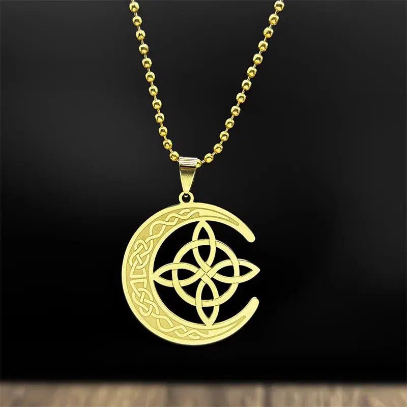 Crescent Moon Witch Knot Necklace Celtic Knot Jewelry-MoonChildWorld