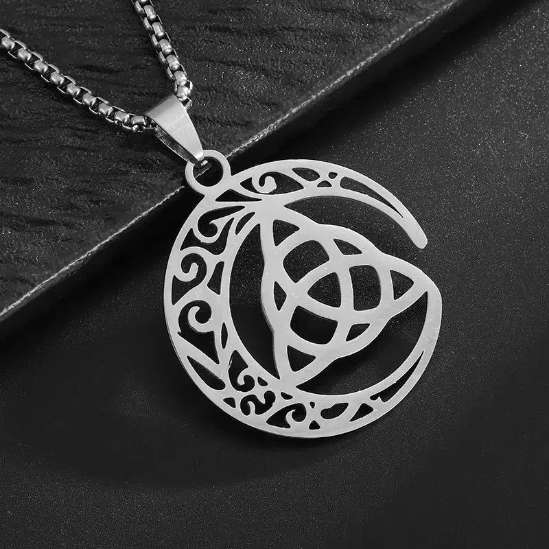 Celtic Knot Crescent Moon Triquetra Necklace-MoonChildWorld
