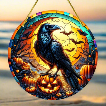 Gothic Crow Suncatcher Black Raven Window Hanging For Halloween Decorations-MoonChildWorld