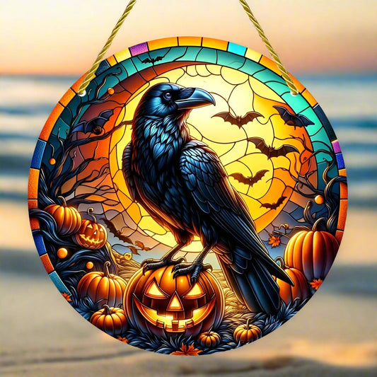 Gothic Crow Suncatcher Black Raven Window Hanging For Halloween Decorations