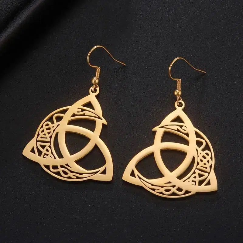 Celtics Knot Crescent Moon Earrings Triquetra Earrings-MoonChildWorld