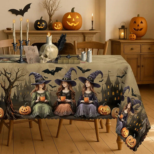 Gothic Halloween Witch Castle Pumpkin Tablecloth Spooky Decorations