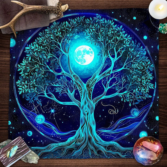 Mystic Blue Moon Tree of Life Tarot Card Tablecloth Wicca Altar Cloths Pagan Tablecloth