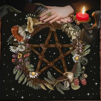 Mystical Forest Witch Altar Cloth Pentagram Wicca Altar Cloth - Pagan Tablecloth For Tarot Reading