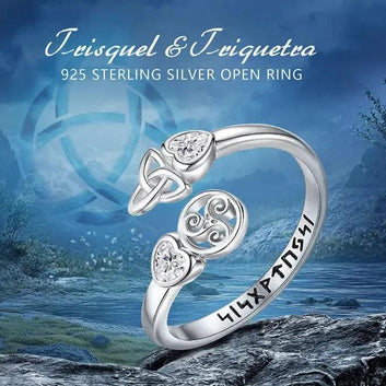 925 Sterling Silver Witch Celtic Knot Triskelion Viking Runes Ring Wicca Pagan Jewelry