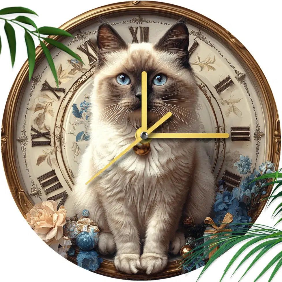 Siamese Cat Wall Clock for Cat Lovers Christmas Decorations-MoonChildWorld