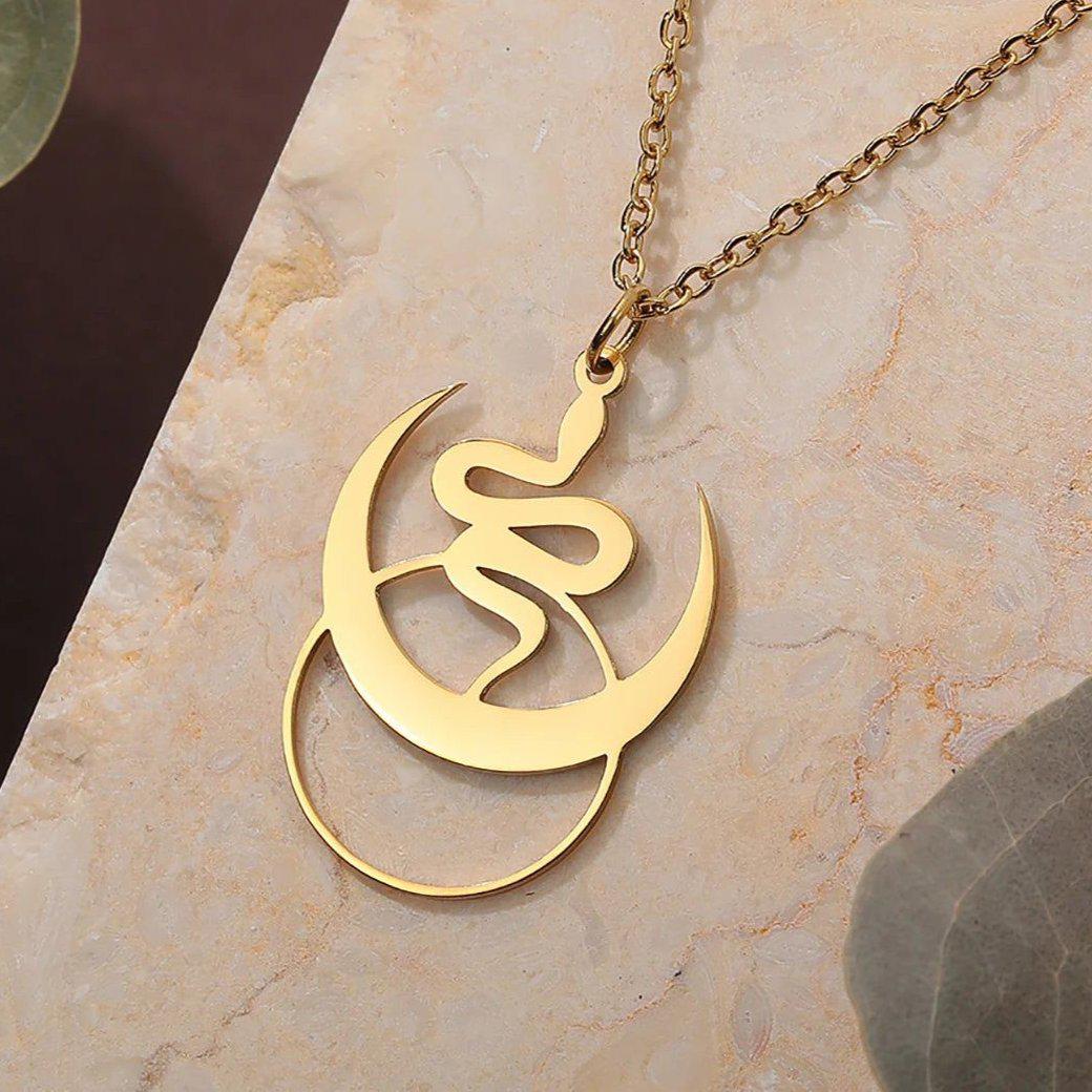 Crescent Moon and Snake Necklace Witchy Jewelry-MoonChildWorld