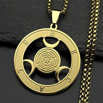 Wicca Triple Moon Goddess Hekate Wheel  Necklace Pagan Hecate Symbol Jewelry