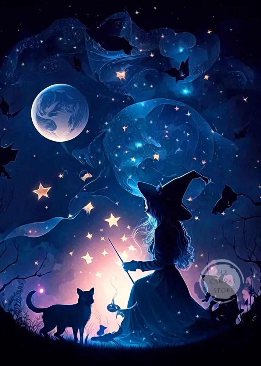 Fantasy Witch Halloween Posters Moon Witch Wall Art-MoonChildWorld
