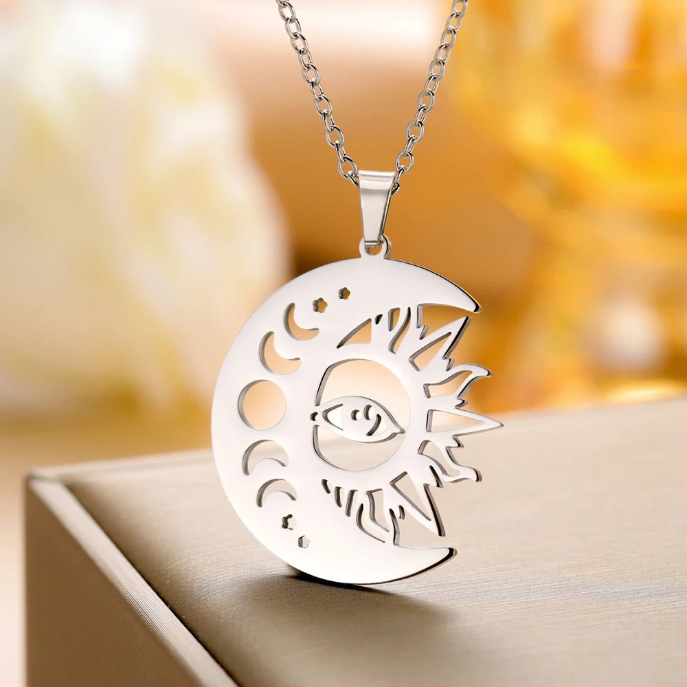 Wicca Sun and Moon Phase Necklace Crescent Moon Jewelry-MoonChildWorld