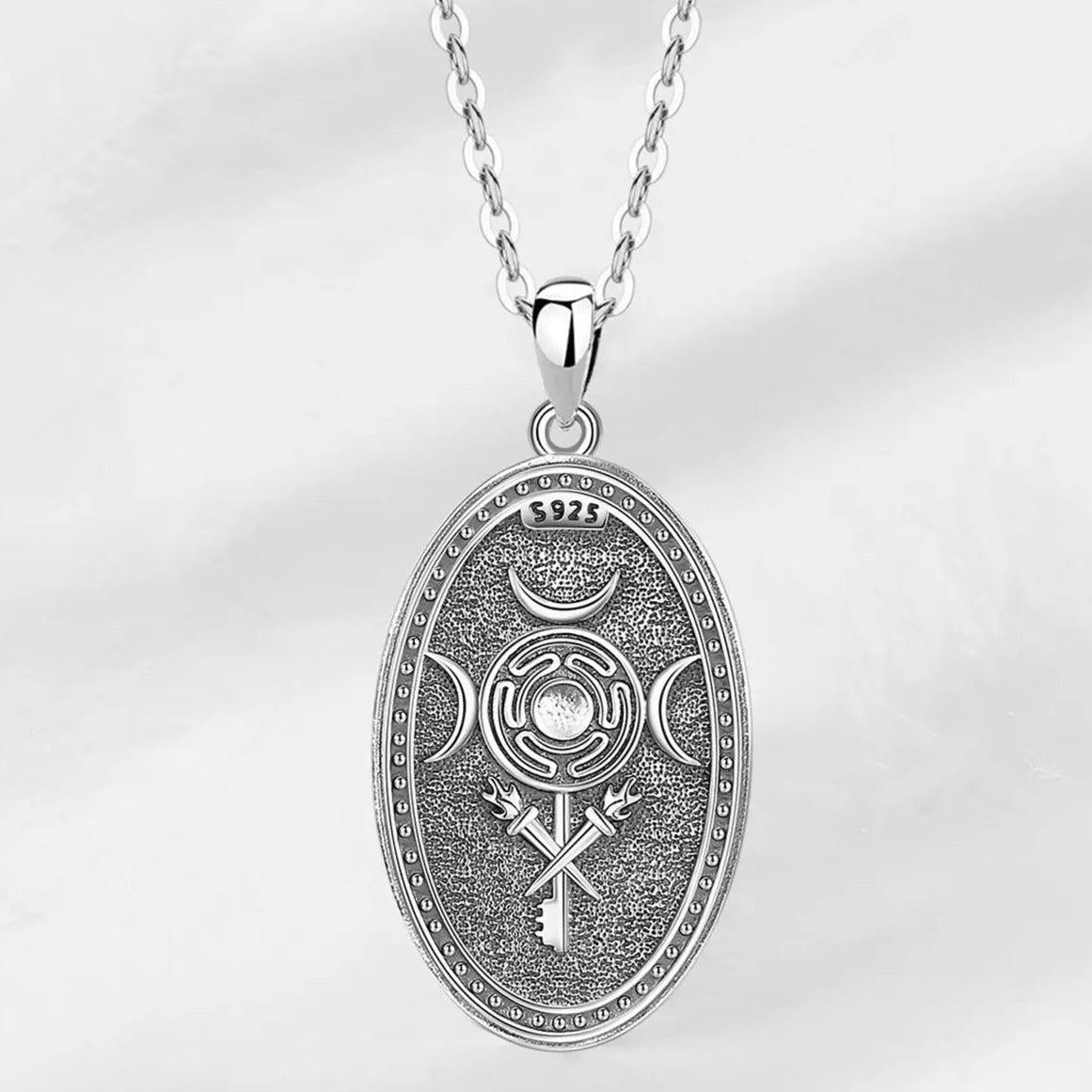 Silver Wicca Triple Moon Goddess Necklace Hecate Goddess Necklace Pagan Triple Goddess Jewelry-MoonChildWorld