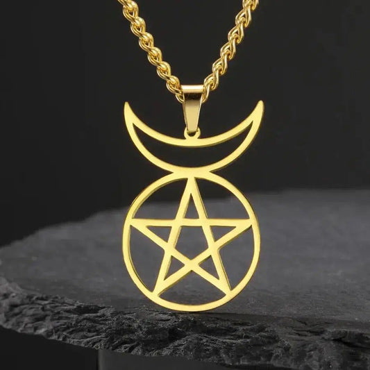 Crescent Moon Pentacle Necklace Wiccan Jewelry