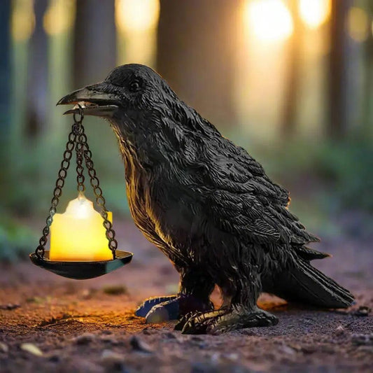 Witch Raven Lamp Tealight Candle Holder - Gothic Home Decor Dark Crow Light Holder Halloween Decorations