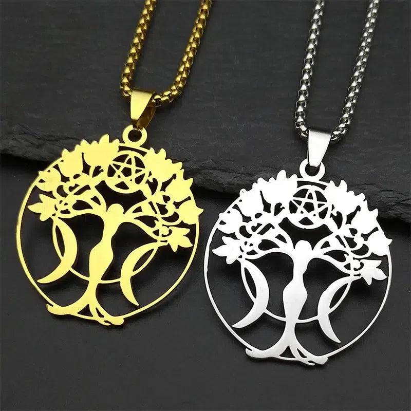 Triple Moon Goddess Necklace Pagan Tree of Life Necklace Wiccan Jewelry-MoonChildWorld