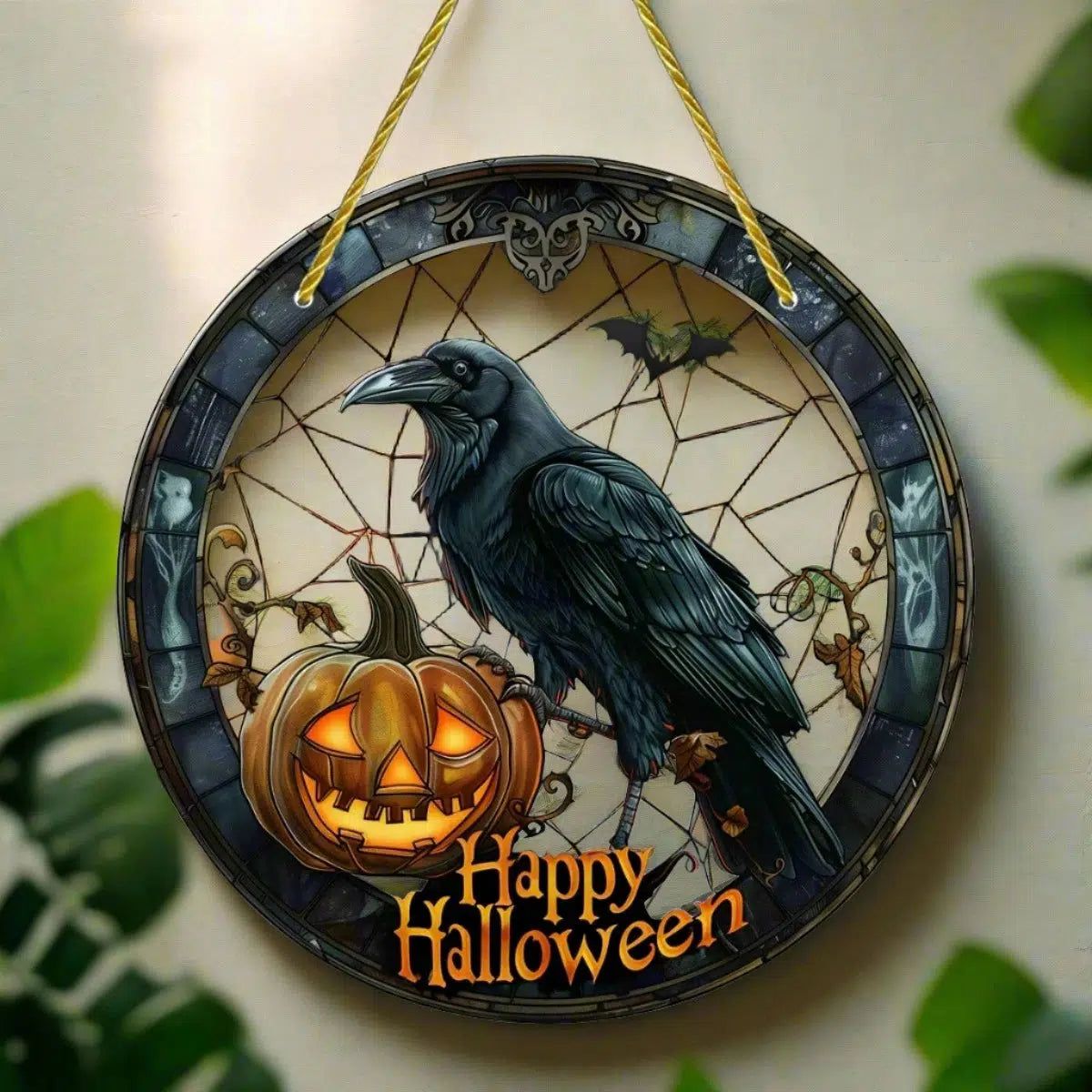 Black Raven Suncatcher Gothic Crow Halloween Acrylic Round Sign-MoonChildWorld