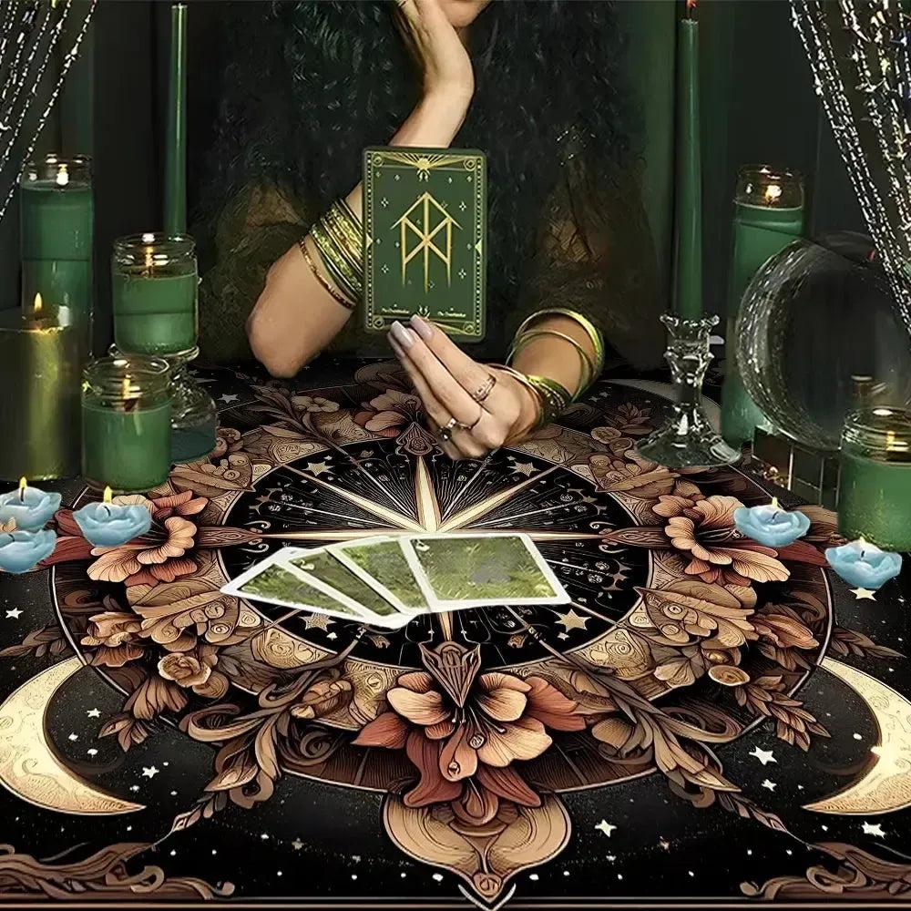 Flowers and Moon Pagan Altar Cloth Witchy Tarot Cloth for Reading Divination Wicca Ritual Decor-MoonChildWorld