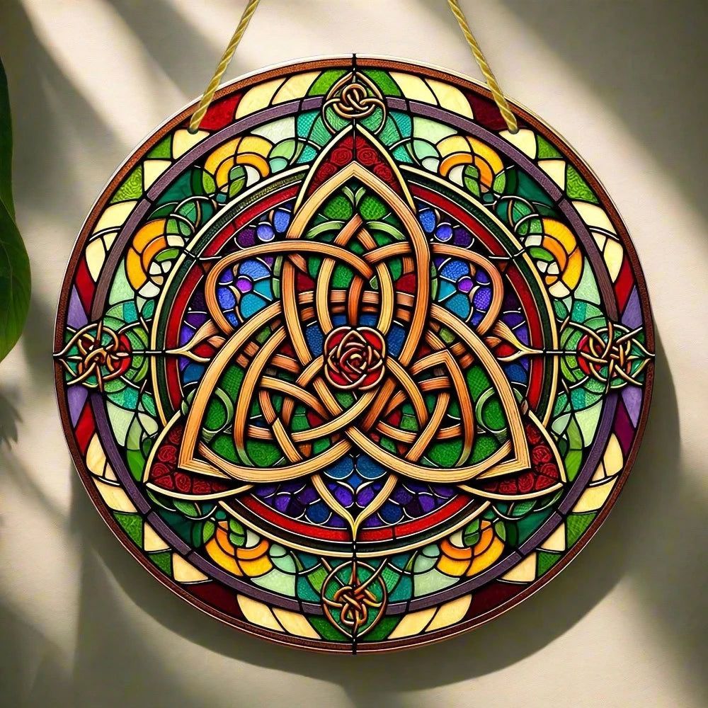 Celtic Knot Suncatcher Pagan Acrylic Round Sign Triquetra Wicca Wall Hanging-MoonChildWorld