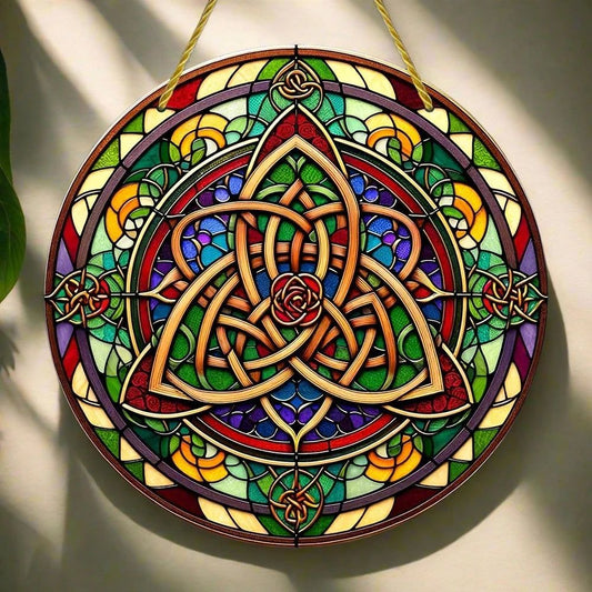 Celtic Knot Suncatcher Pagan Acrylic Round Sign Triquetra Wicca Wall Hanging