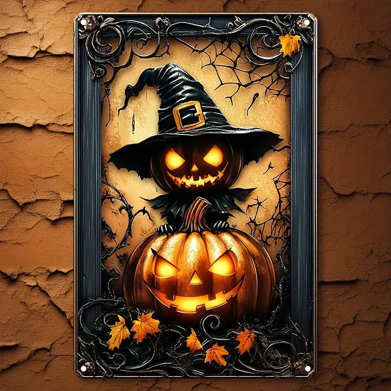 Halloween Pumpkin Wall Art Witchy Metal Sign-MoonChildWorld