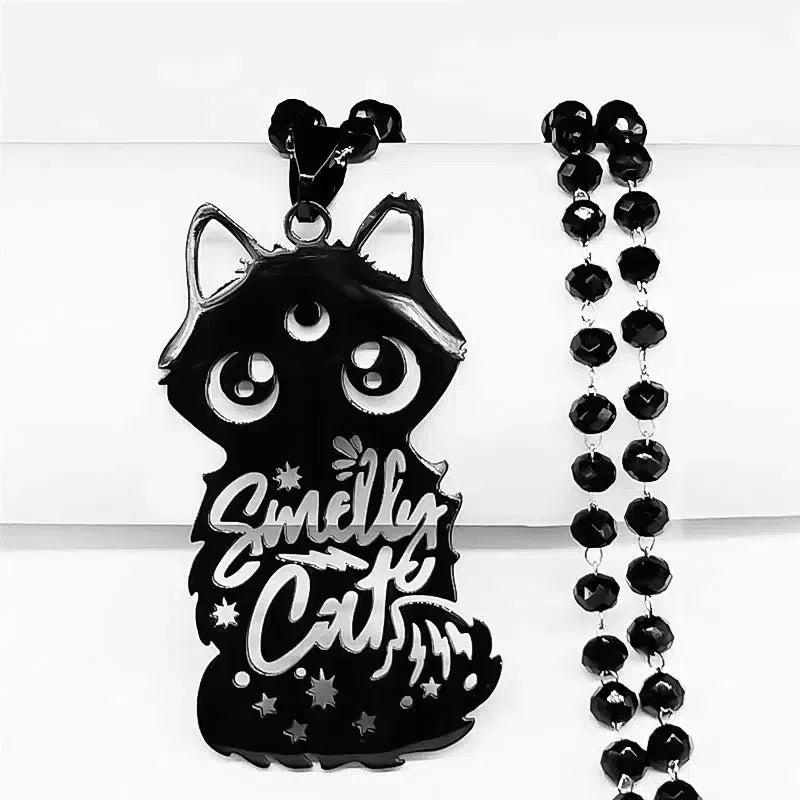 Gothic Skeleton Cat Necklace Witch Black Cat Necklace Witchy Jewelry-MoonChildWorld