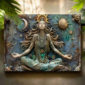 Yoga Meditation Wall Art Sun Moon Goddess Wall Decor Celestial Goddess Metal Sign-MoonChildWorld