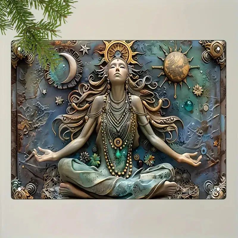 Yoga Meditation Wall Art Sun Moon Goddess Wall Decor Celestial Goddess Metal Sign-MoonChildWorld