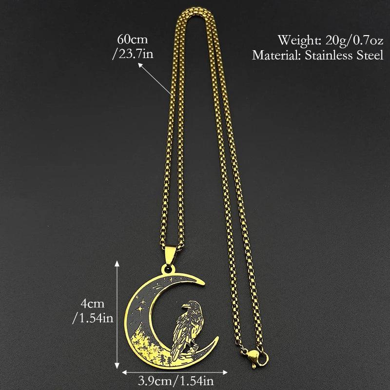 Gothic Raven Crescent Moon Necklace Dark Crow Witch Jewelry-MoonChildWorld