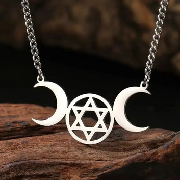 Triple Moon Hexagram Wiccan Necklace Witchcraft Jewelry