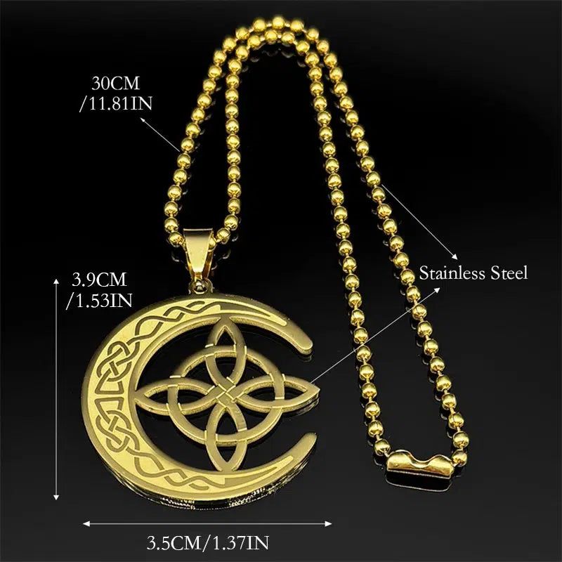 Crescent Moon Witch Knot Necklace Celtic Knot Jewelry-MoonChildWorld