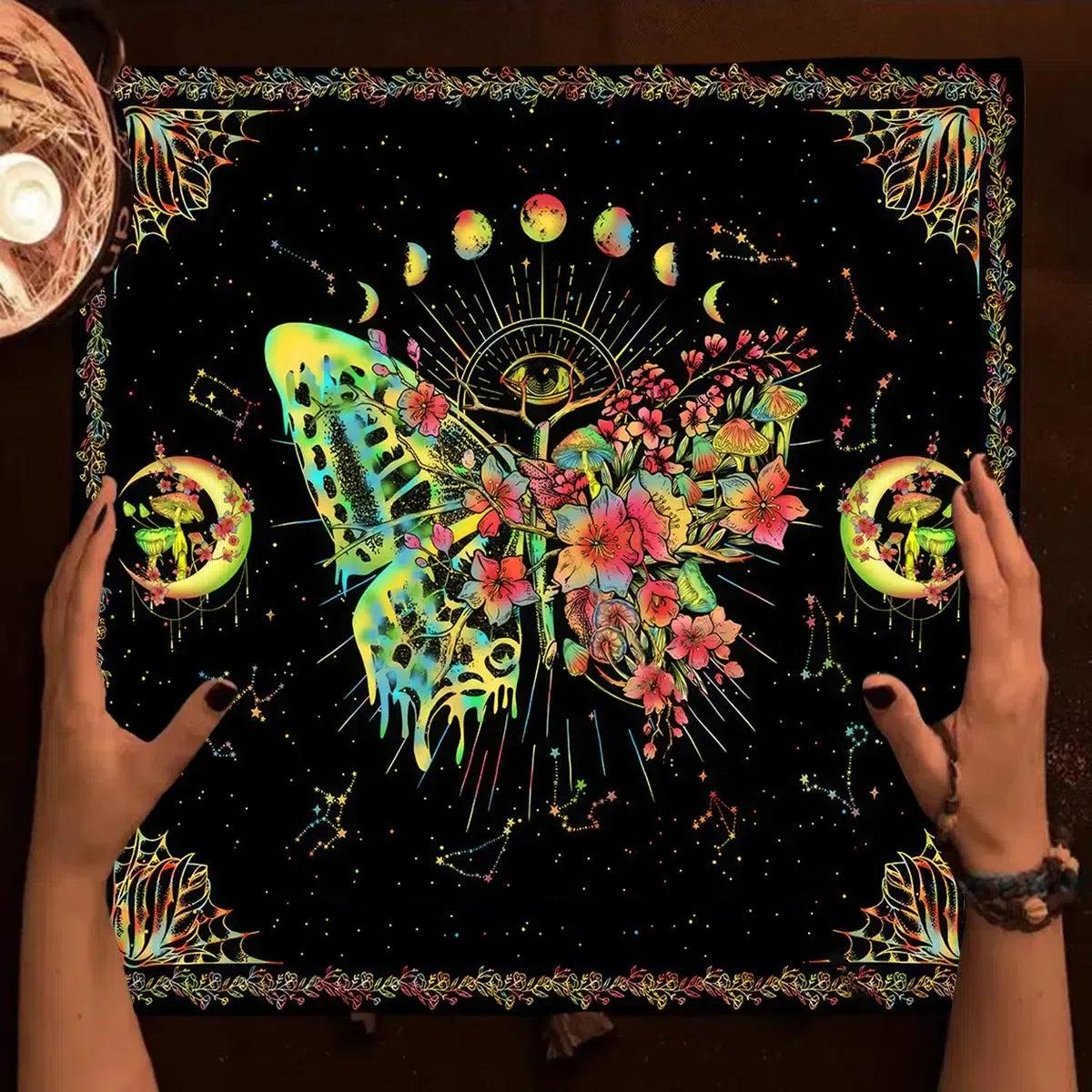 Butterfly Tarot Card Tablecloth Moon Divination Wicca Altar Cloth For Spread Tarot Reading-MoonChildWorld