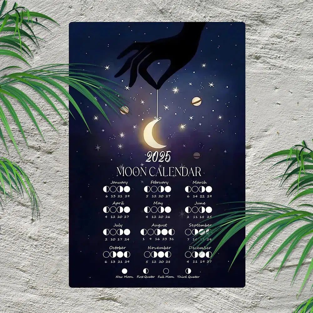 Wiccan Metal Wall Art 2025 Moon Phases Calendar 2025 Lunar Moon Calendar-MoonChildWorld