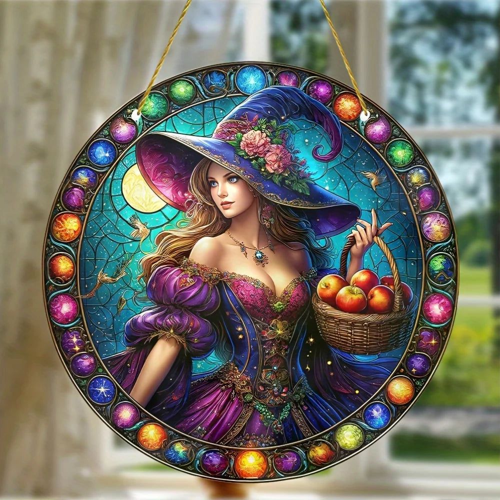 Enchanting Witch Suncatcher Mystic Acrylic Round Sign-MoonChildWorld