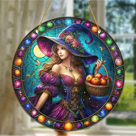 Enchanting Witch Suncatcher Mystic Acrylic Round Sign