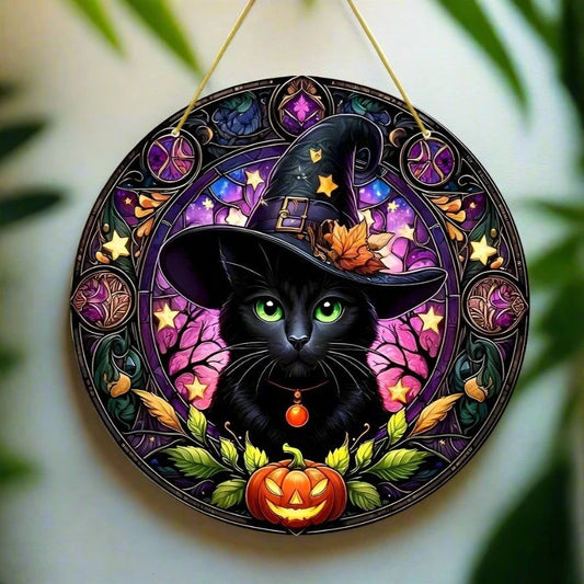 Magic Black Cat Suncatcher Halloween Witch Acrylic Sign