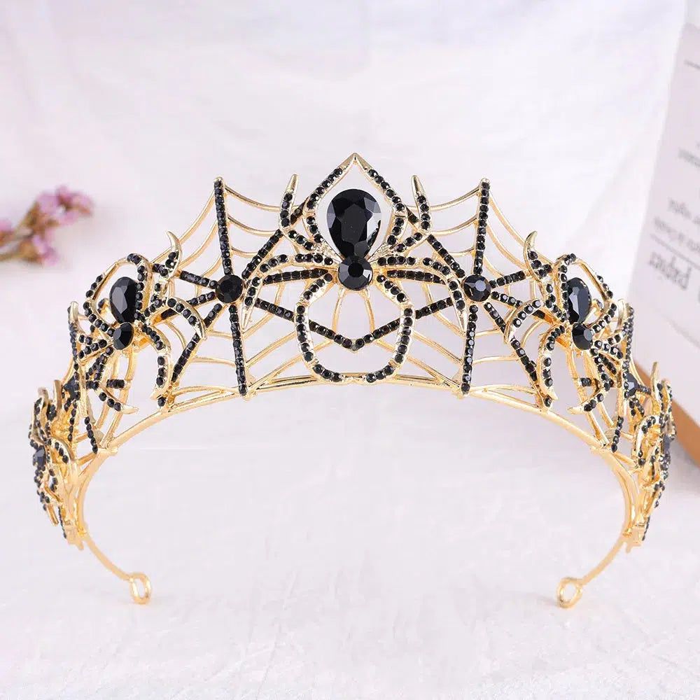 Gothic Spider Crystal Crown Witchy Tiaras for Halloween - Witch Hair Accessories-MoonChildWorld