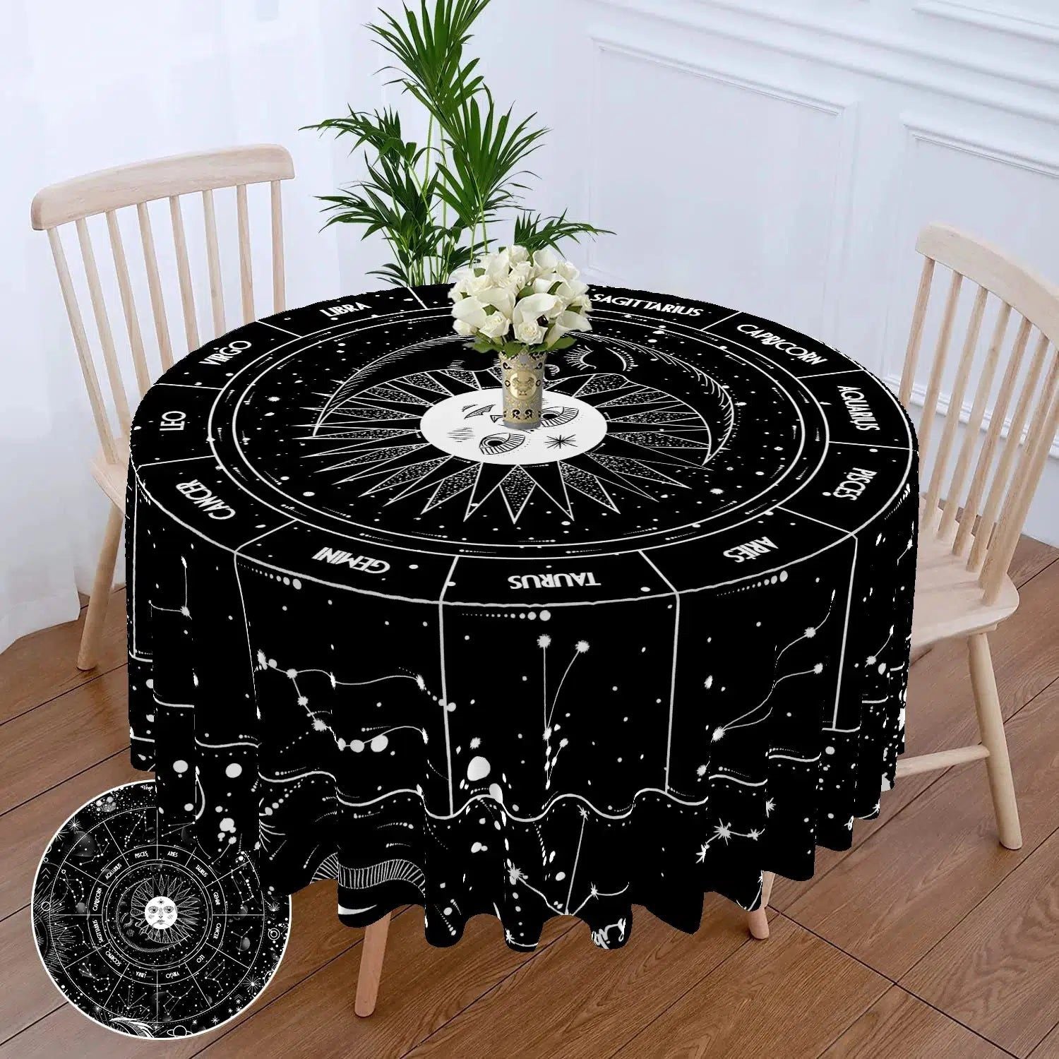 12 Constellations Circular Table Cloth Pagan Table Cover-MoonChildWorld