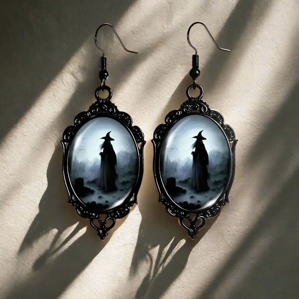 Halloween Moonlight Witch Earrings Dark Witch Black Lace Earrings Witch Jewelry-MoonChildWorld