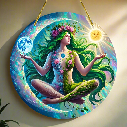 Gaia Goddess Suncatcher Wicca Pagan Acrylic Round Sign Mother Earth Suncatcher