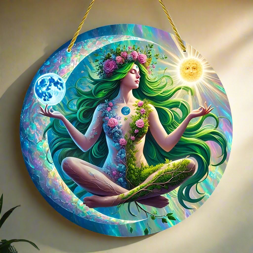 Gaia Goddess Suncatcher Wicca Pagan Acrylic Round Sign Mother Earth Suncatcher-MoonChildWorld