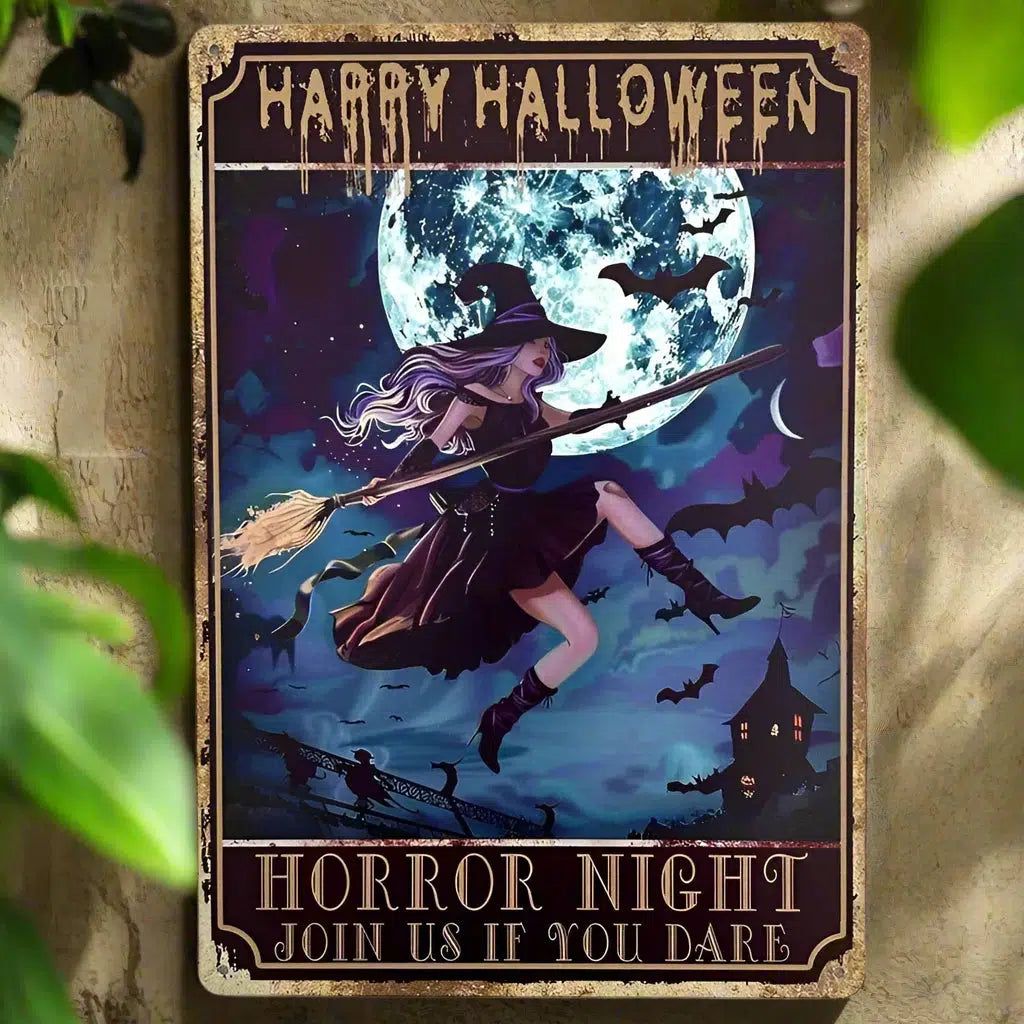 Spooky Witch Metal Sign Witchy Wall Art for Halloween Decoration-MoonChildWorld