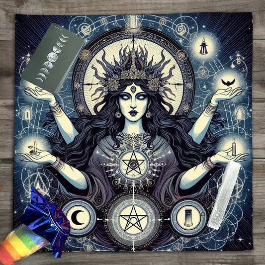 Mystical Witch Pagan Tarot Tablecloth Witch Altar Cloth for Divination Wiccan Home Decor