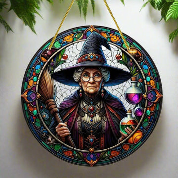 Enchanted Witch Suncatcher Halloween Acrylic Round Sign-MoonChildWorld