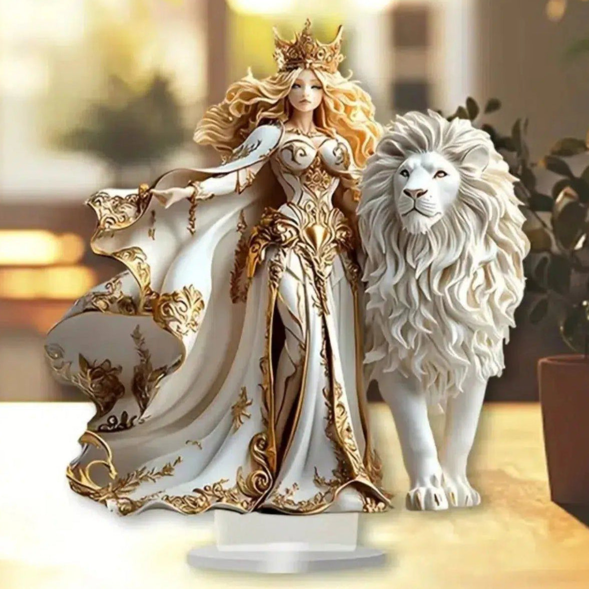 Lion and Goddess Statue Acrylic Table Ornament Mystic Lion Goddess Acrylic Sign Pagan Desk Decor-MoonChildWorld